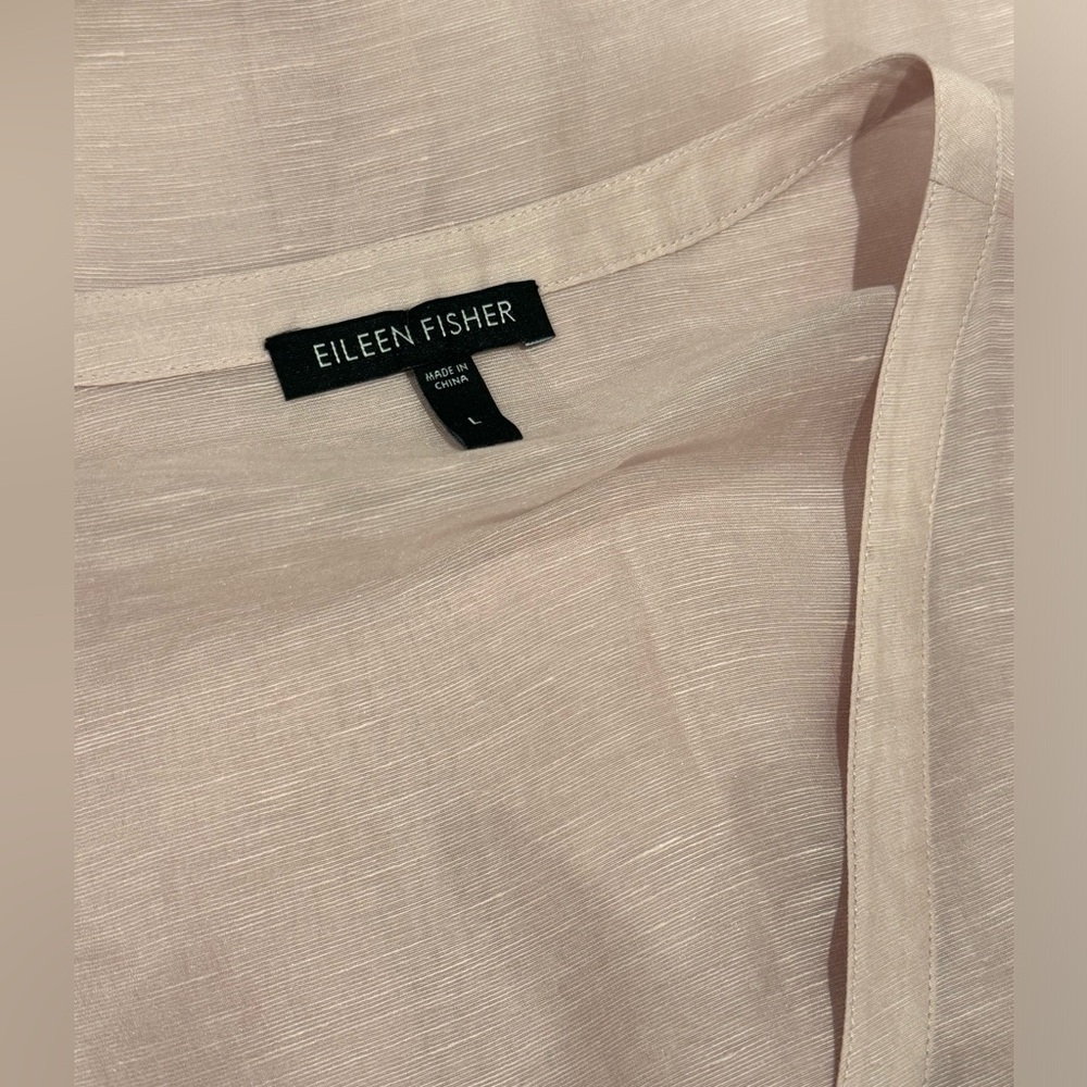 Eileen Fisher Pale Pink Silk Linen Button Front Longline Minimalist Tunic Top - Picture 2 of 6